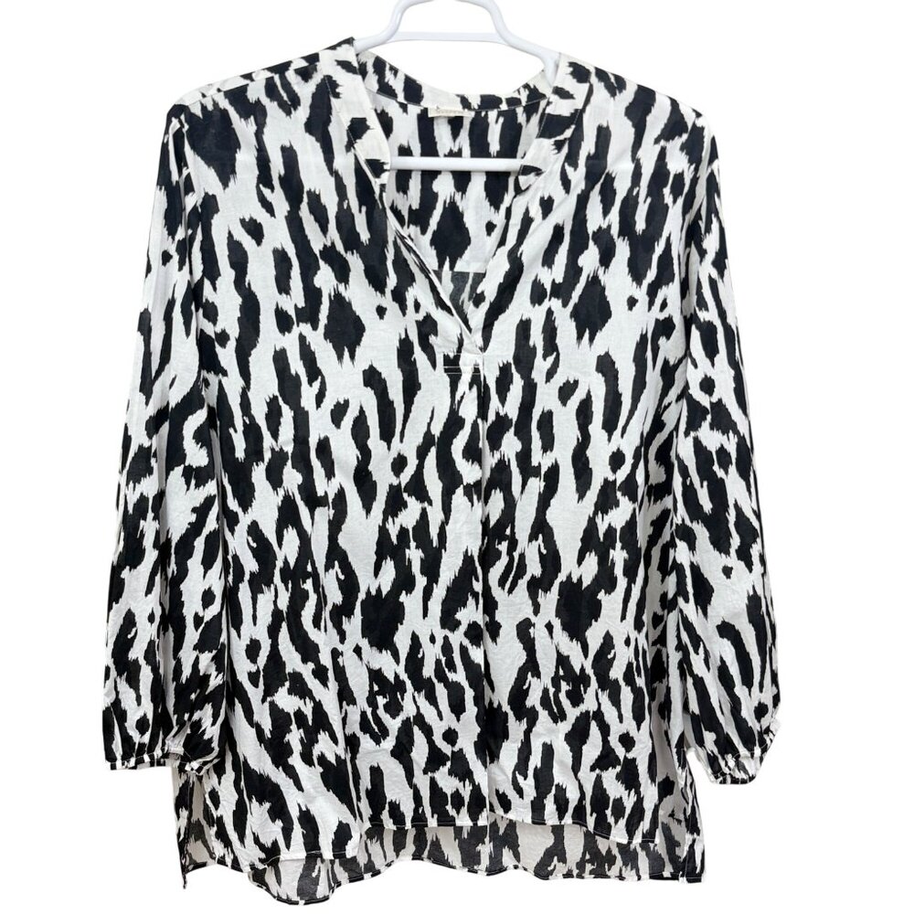 Jaclyn Smith Womens Blouse Size 3X Black/White Animal Print Relaxed Fit Top